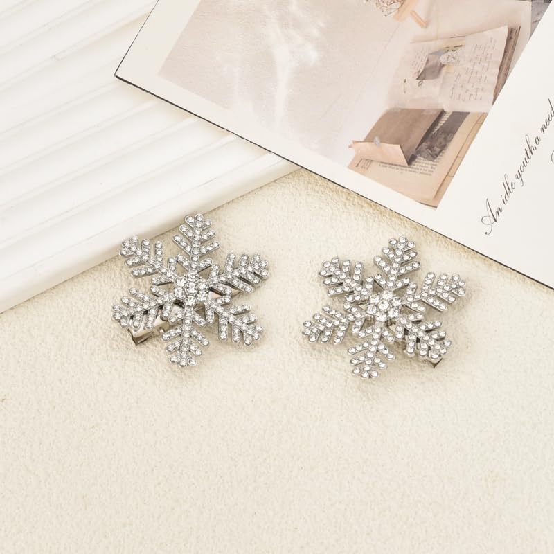 Guqqeuc Snowflake Hair Clips Rhinestone Duckbill Hair Pins for Women Girls Silver Crystal Hair Barrettes Bridal Head Piece for Bride Wedding Hair Pins for Bridesmaid Flower Girls 2pcs - Image 3